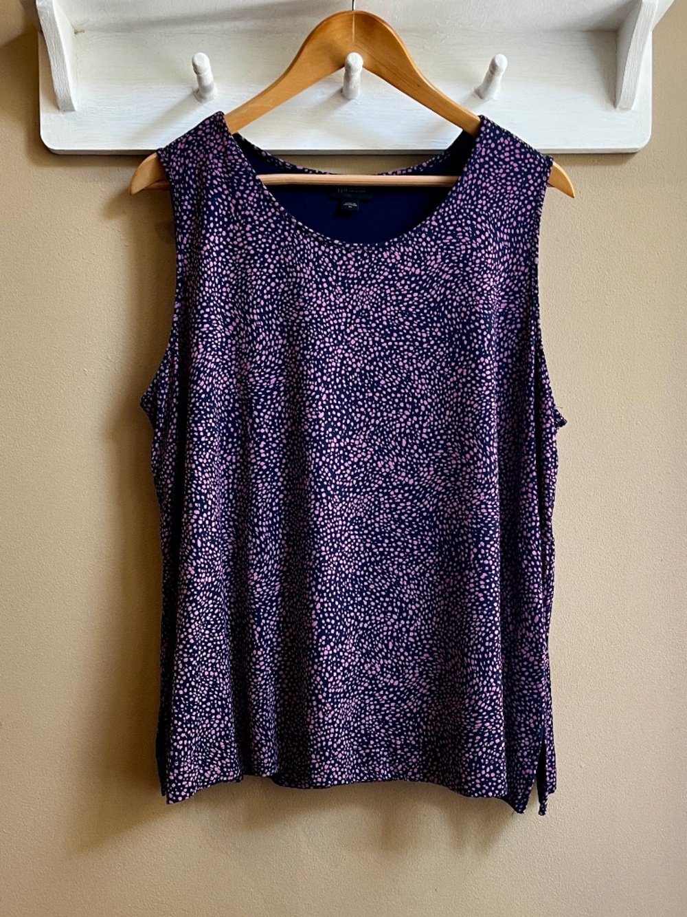 J. Jill Wearever Navy Blue Pink Dotted Sleeveless Top Knit Tank XL